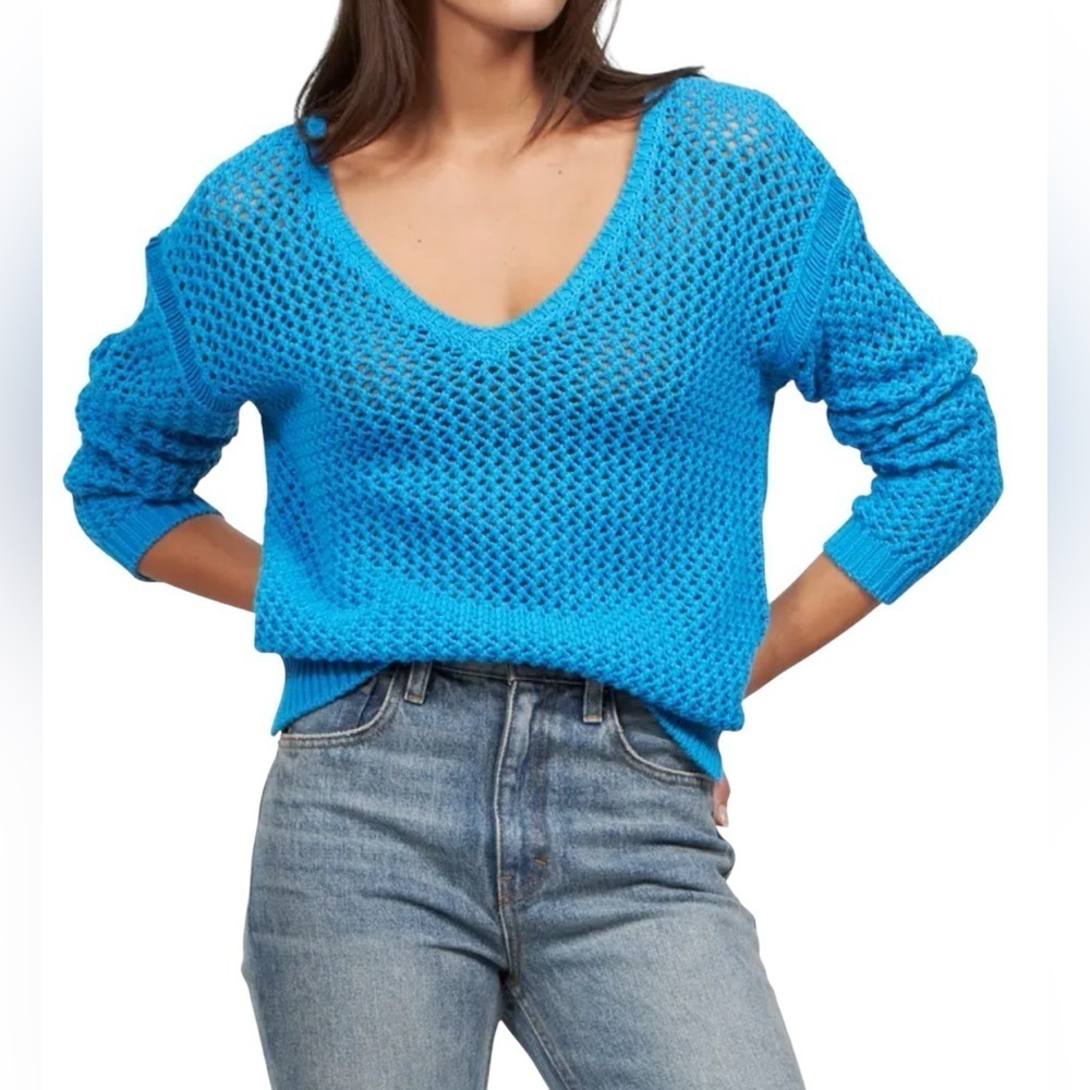 Equipment Tate Blue Open Stitch Cotton Sweater XL NWT